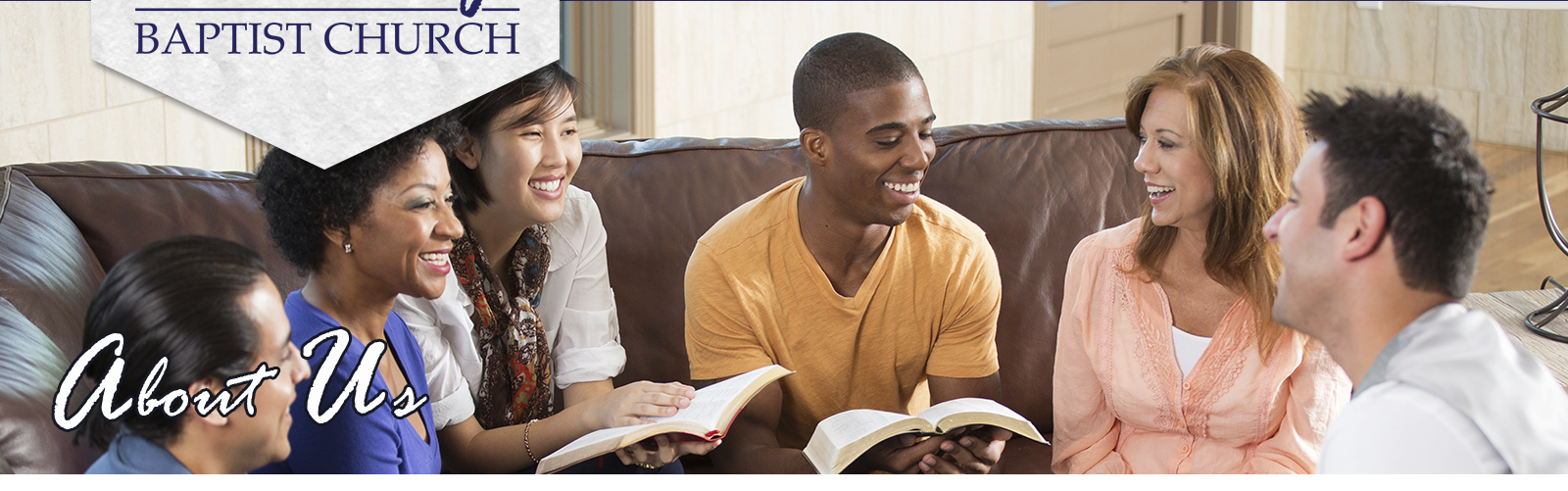 photo of group of people reading the Bible with caption About Us