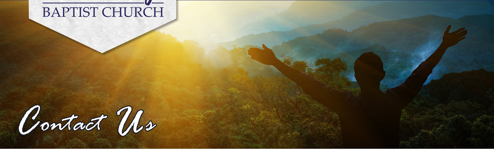 photo of man in front of mountain range at sunrise with caption Contact Us